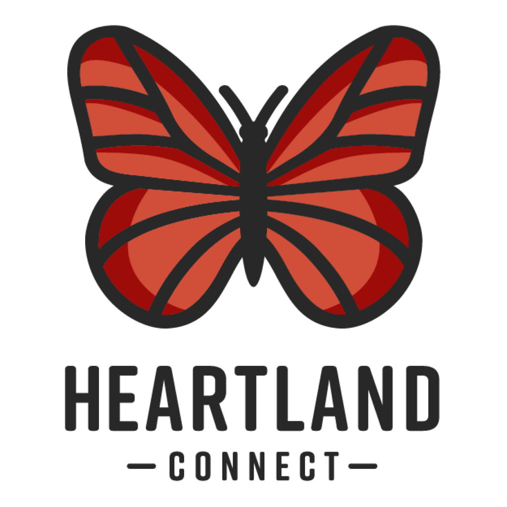 A stylized red and black butterfly above the text "HEARTLAND CONNECT" in bold, uppercase letters, representing business networking for the Monument Business Alliance in Colorado Springs.
