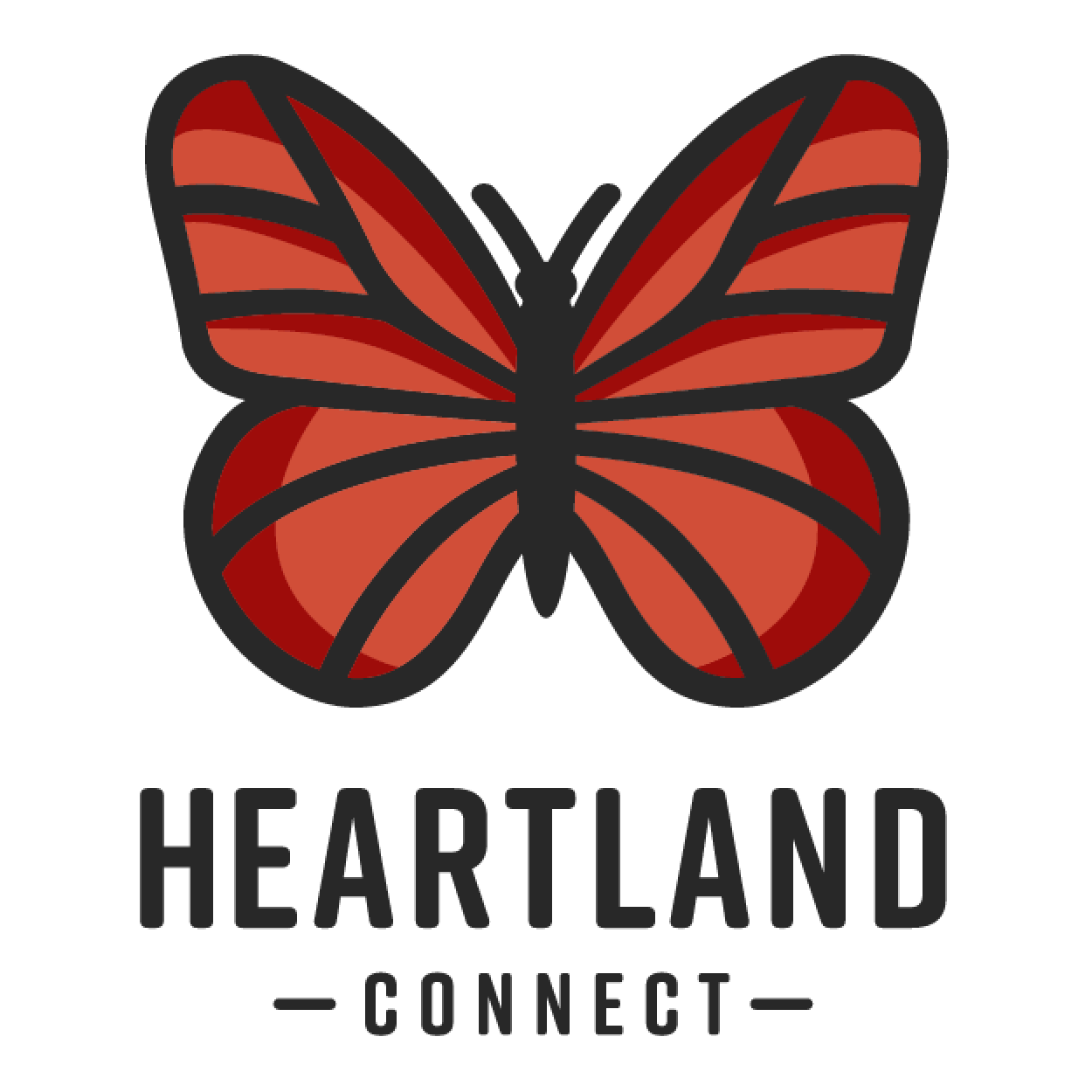 A stylized red and black butterfly above the text "HEARTLAND CONNECT" in bold, uppercase letters, representing business networking for the Monument Business Alliance in Colorado Springs.