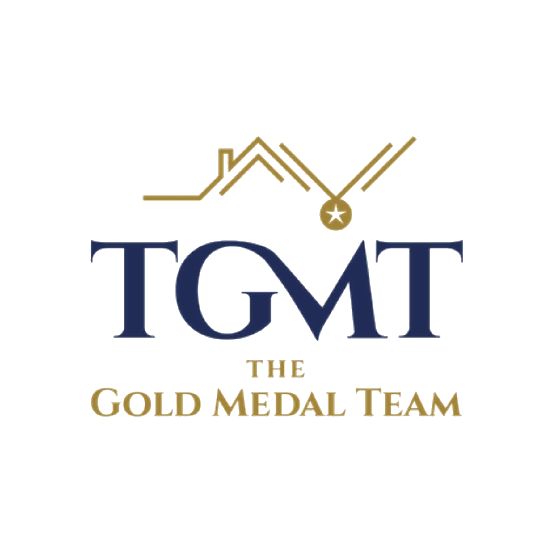 Logo for The Gold Medal Team with stylized "TGMT" and an abstract gold roof and medal above. Text below reads "THE GOLD MEDAL TEAM" in gold, representing excellence in Colorado Springs and Monument Business Alliance networking.